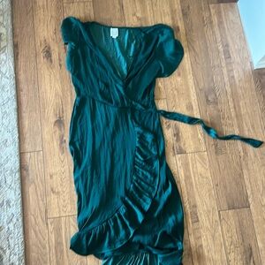 Blue rain size Large emerald green wrap dress silky feeling